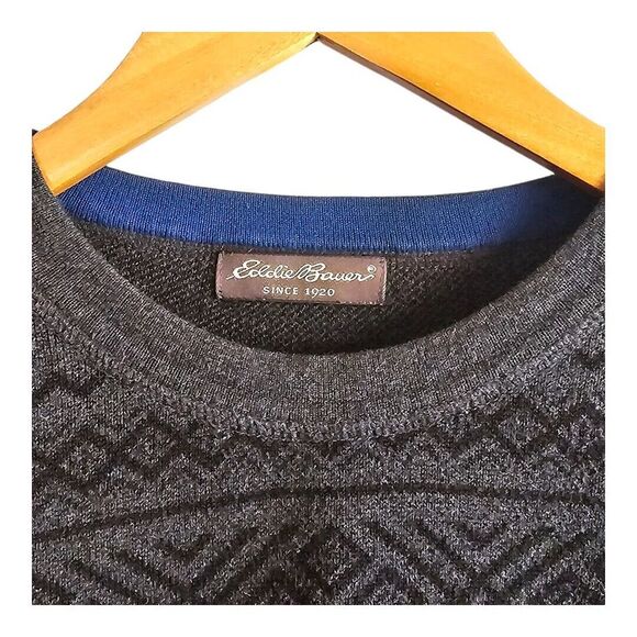Eddie Bauer Gray Sweater Fair Isle Nordic Ski Lodge VTGY2K Grandpacore 50" Chest - Picture 5 of 7